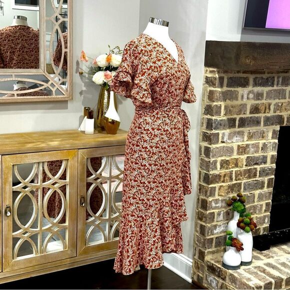 Max Studio Women's Ruffle Crepe High/Low Wrap Midi Dress in the Size X-Large - Picture 11 of 13